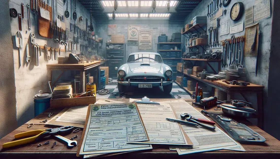 Documentação organizada em uma oficina mecânica